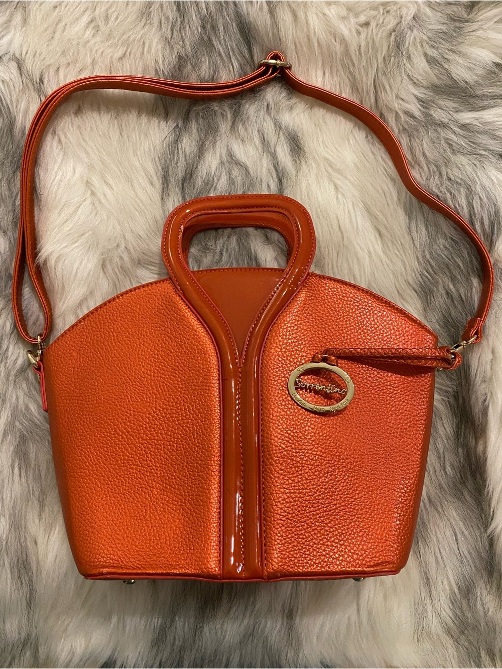 Structured Orange Leather Shoulder Bag with Top Handle